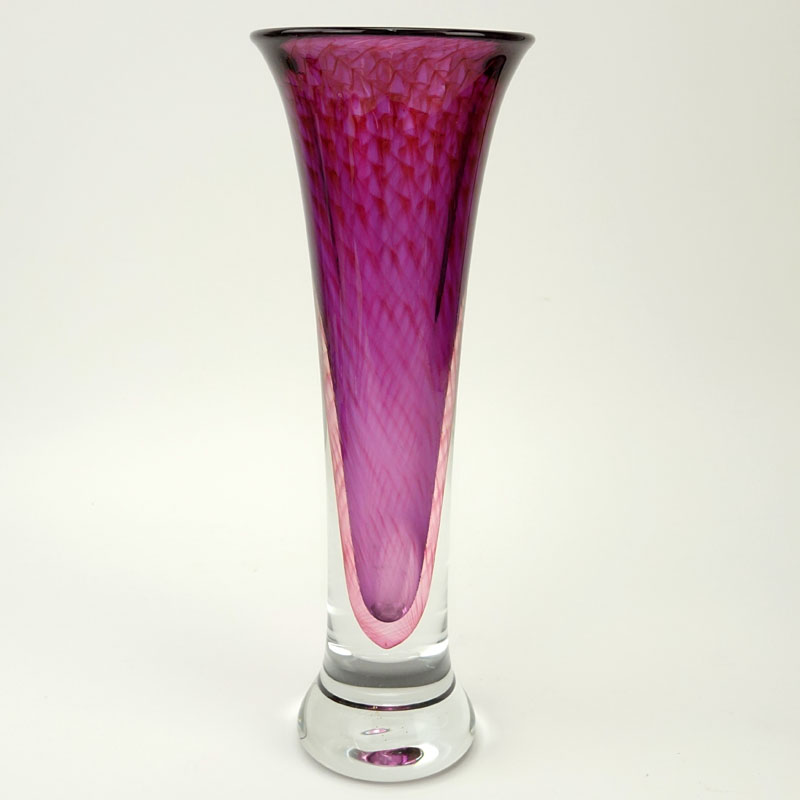 Linda Zmina, American (20th Century) Cranberry Colored Art Glass Trumpet Vase