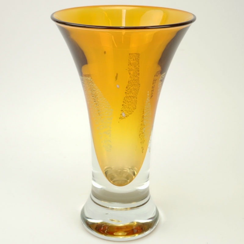 Linda Zmina, American (20th Century) Amber Colored Art Glass Trumpet Vase