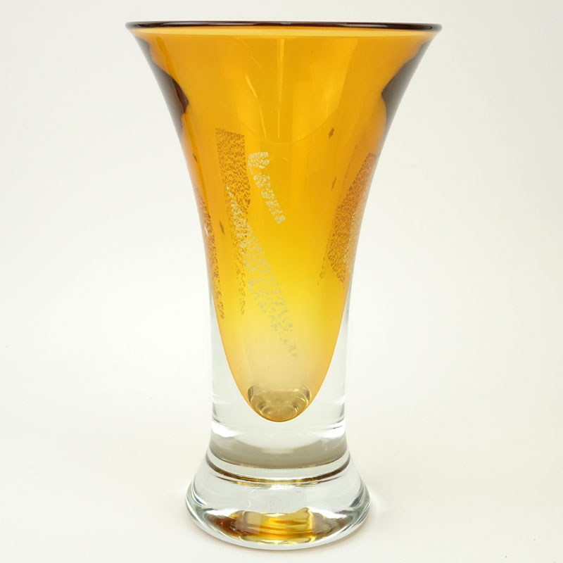 Linda Zmina, American (20th Century) Amber Colored Art Glass Trumpet Vase