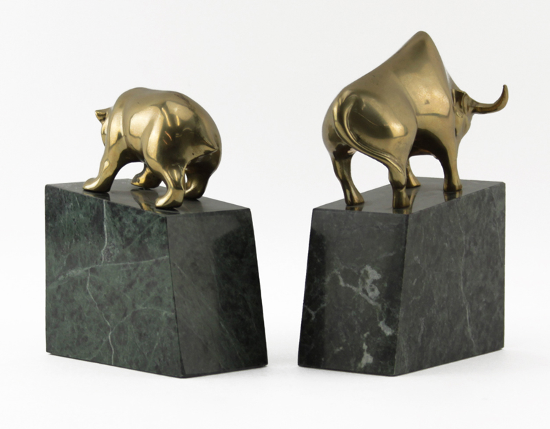 Mid Century Brass and Marble Bookends