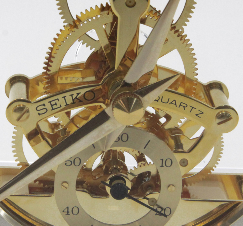 Vintage Seiko Quartz Skeleton Clock in Lucite Case