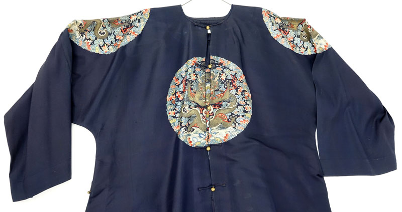Antique Chinese Imperial Family Blue Silk Embroidered Surcoat (Pufu)