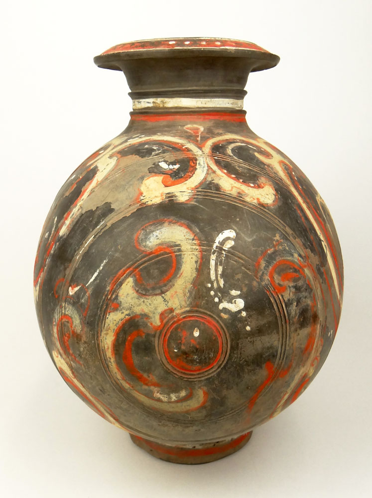 Chinese Han Dynasty (206 BC–AD 220) Pigment Painted Pottery Cocoon Vase