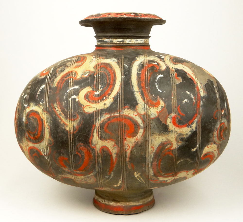 Chinese Han Dynasty (206 BC–AD 220) Pigment Painted Pottery Cocoon Vase