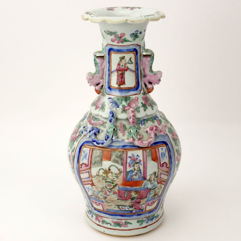 Antique Chinese Export Porcelain Rose Medallion Vase