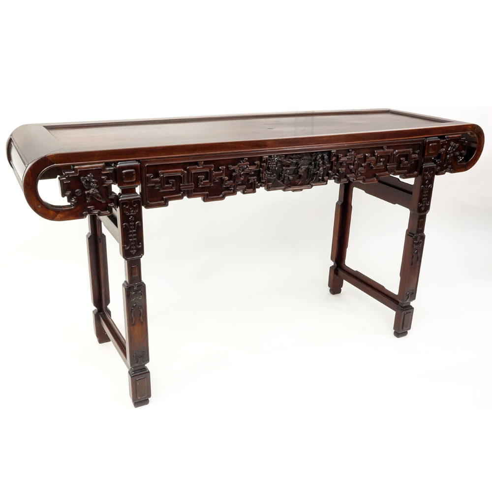 Antique Chinese Hand Carved Rosewood Altar Console Table