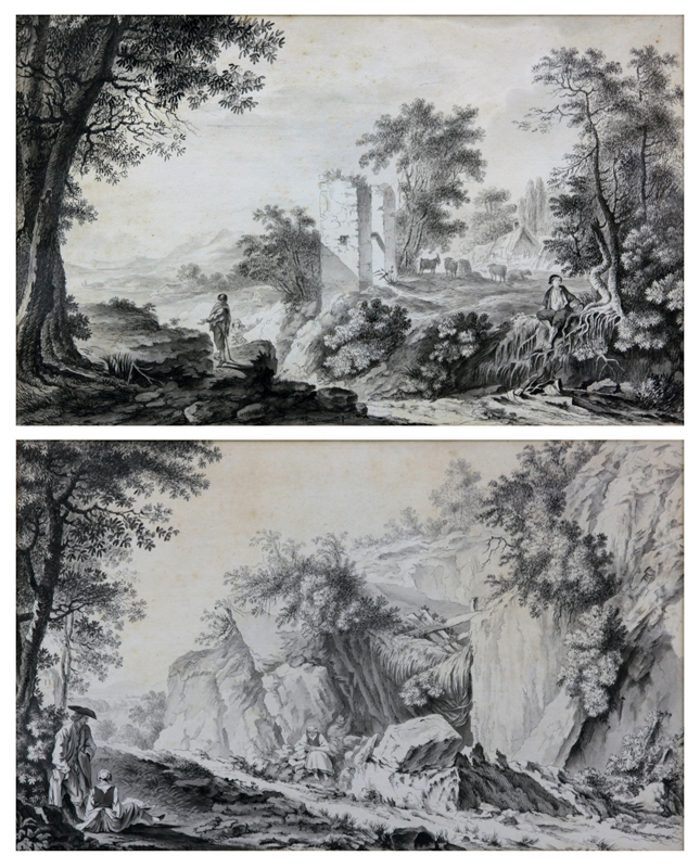 Antoine Hubert Wandelaincourt, French (1731-1819) Two (2) Ink Drawings on Paper
