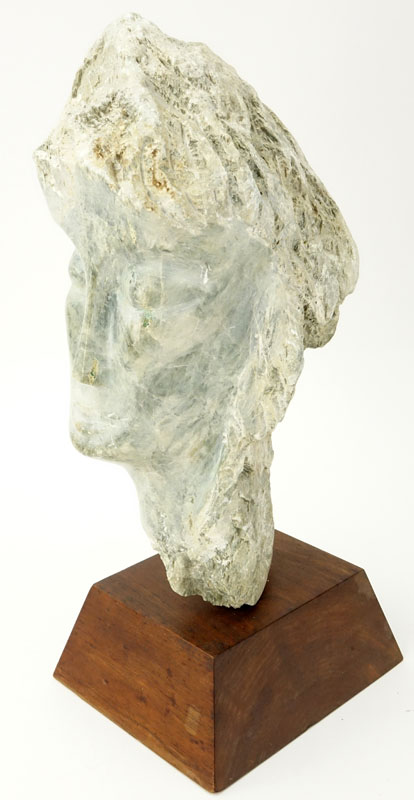 Carved Granite Bust on Wood Plinth Base