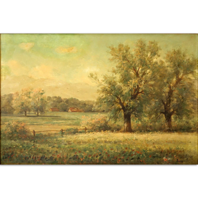 Large American School Oil on Canvas "Rural Landscape"
