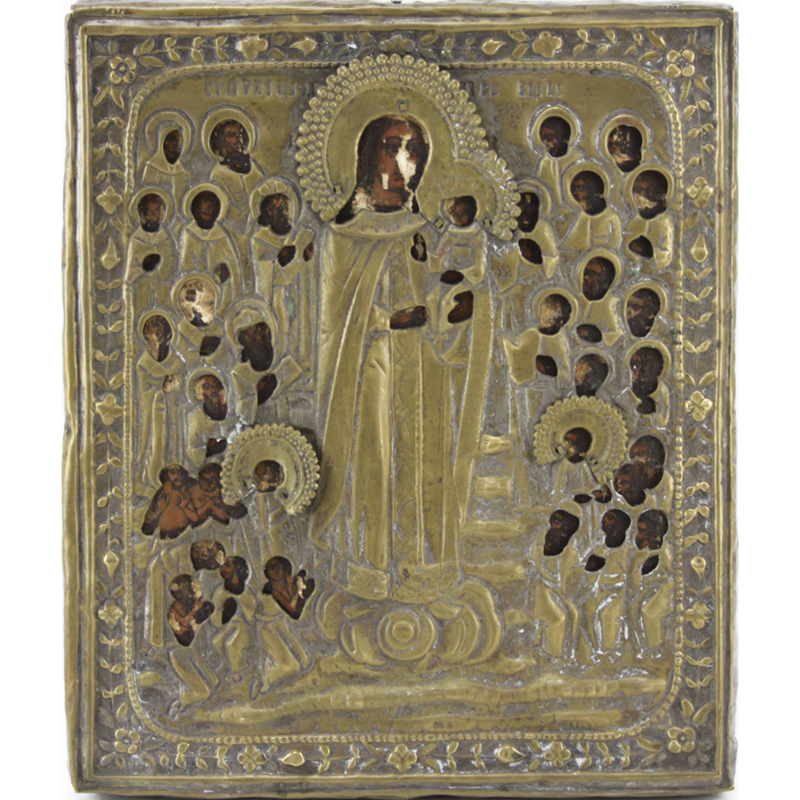 Antique Russian Silver Overlay Painted Icon