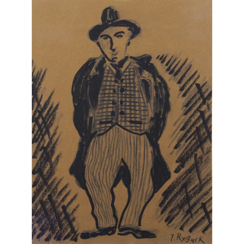 Issachar Ber Ryback, Ukranian (1897-1937) Ink on brown paper "Jewish Gentleman" Signed lower right