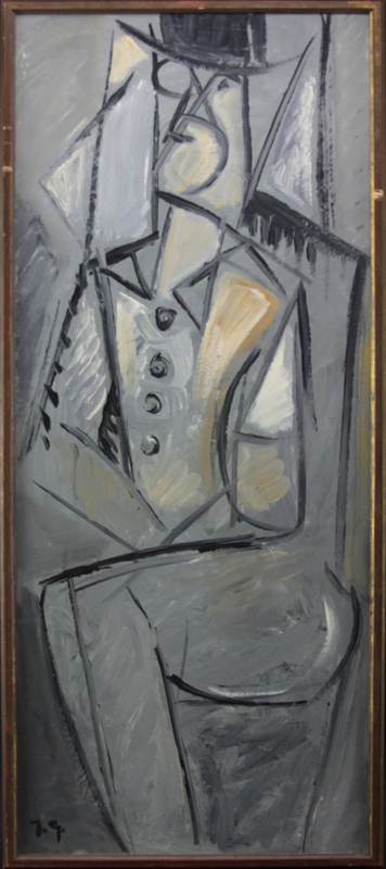 German Expressionist School Oil On Cardboard "Male Figure With Hat and Monocle" Initialed lower left