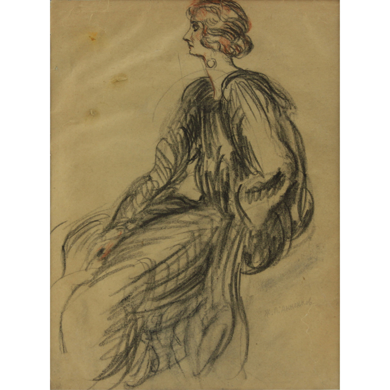 Yury Annenkov, Russian (1889-1974) Charcoal sketch on paper "Elegant Woman" Signed in pencil lower right