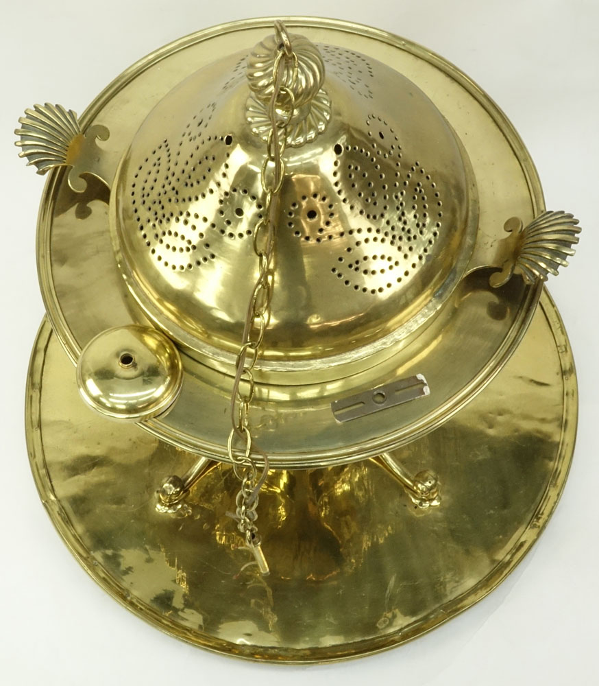 Monumental Antique Turkish Ottoman Brass Brazier with Large Brass Platform
