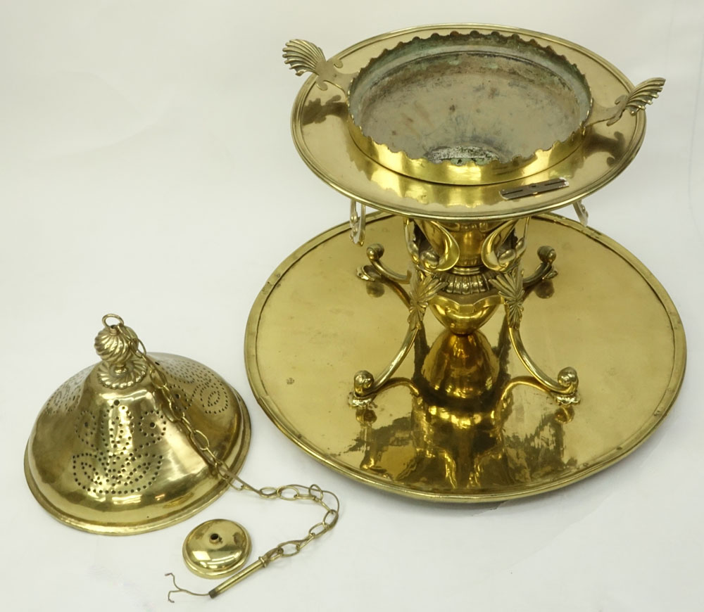 Monumental Antique Turkish Ottoman Brass Brazier with Large Brass Platform