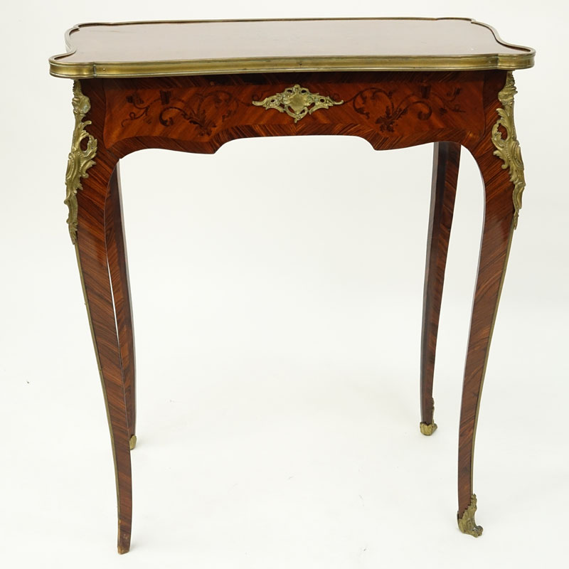 19th Century French Louis XV Marquetry Inlaid Bronze Mounted Side Table