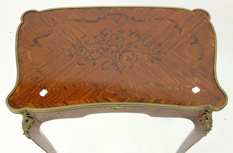 19th Century French Louis XV Marquetry Inlaid Bronze Mounted Side Table