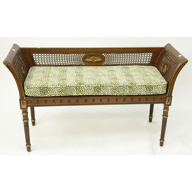 Mid Century Louis XVI Style Carved Wood and Cane Settee