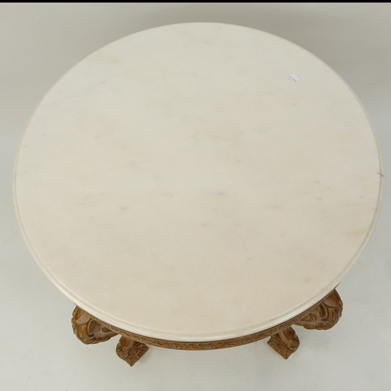 Mid Century French Louis XVI Style White Marble Top Round Side Table