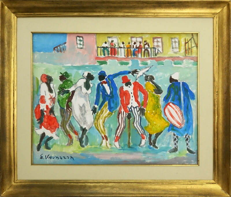 Eduardo Vernazza, Uruguayan (1910-1991) Oil on Artist board "Candombe" Signed Lower Left