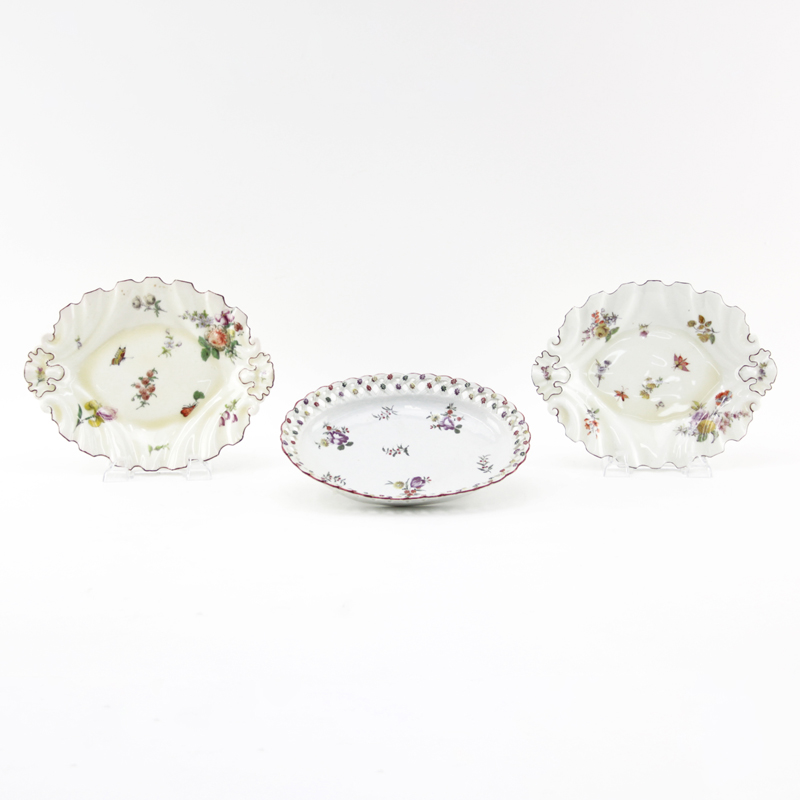 Grouping of Three (3) Antique Chelsea Hand Painted Porcelain Dishes