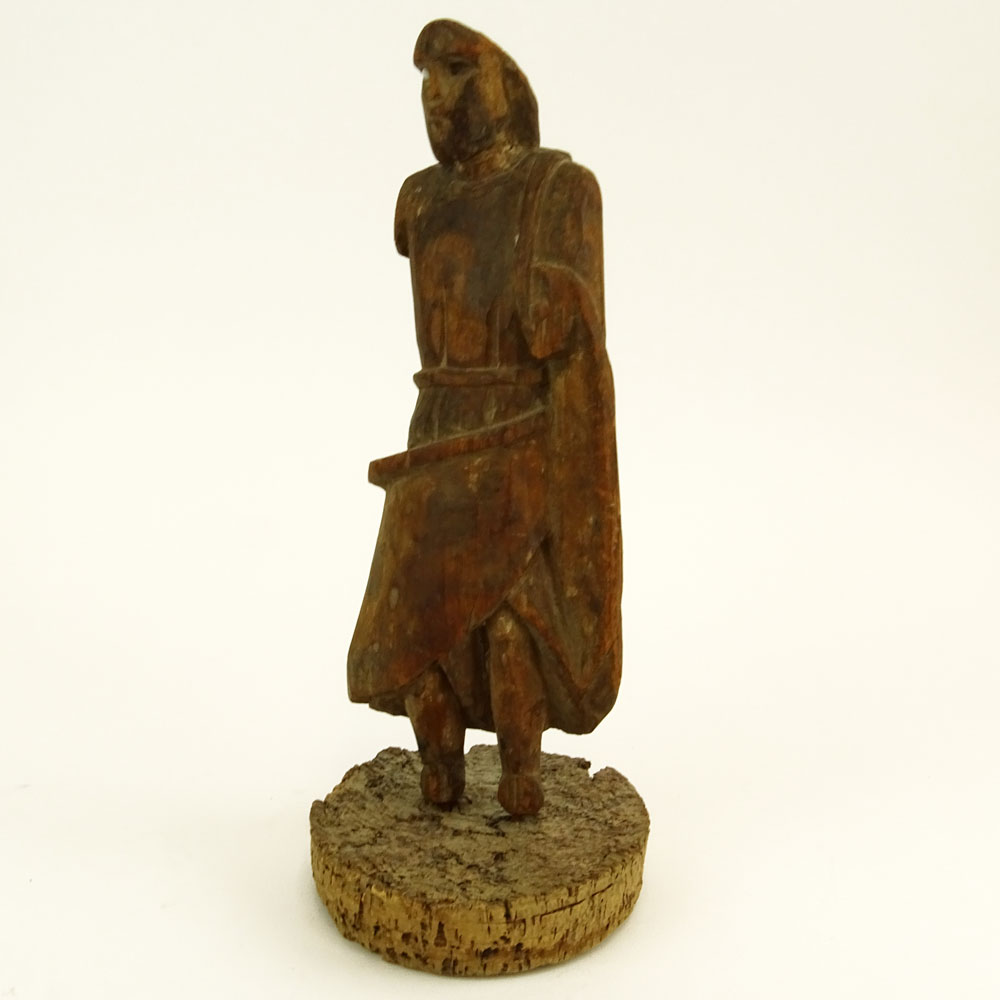 Early Continental Wood Carving of a Man on Cork Base