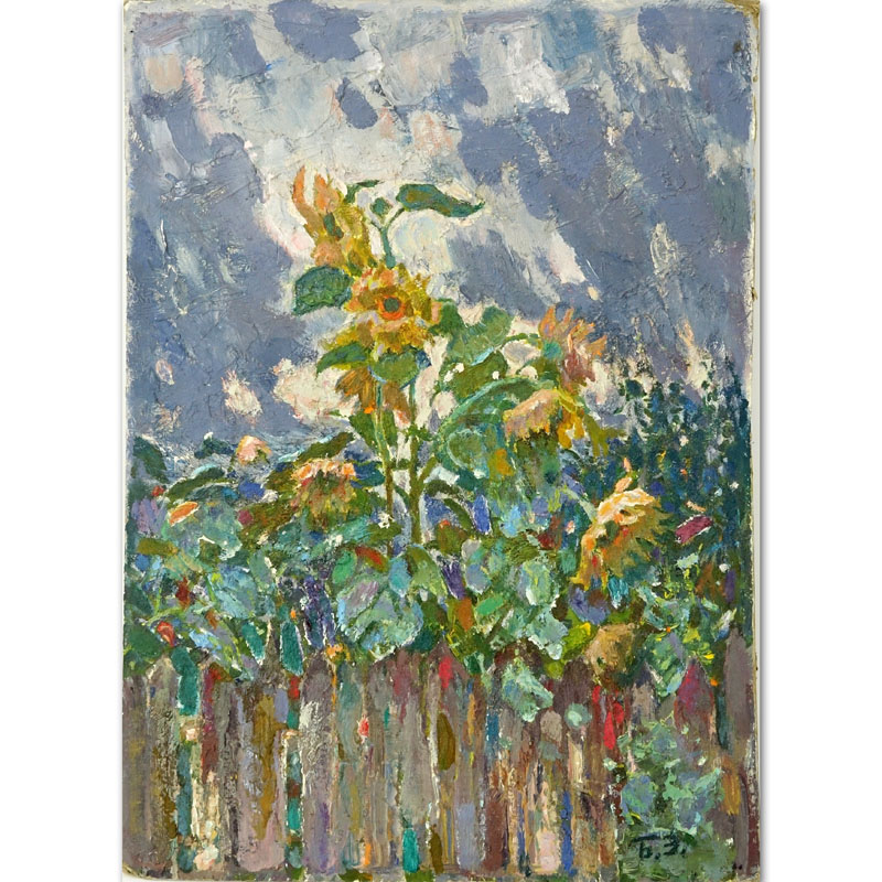 Nicely Done Oil on Cardboard "Flowers in Landscape"