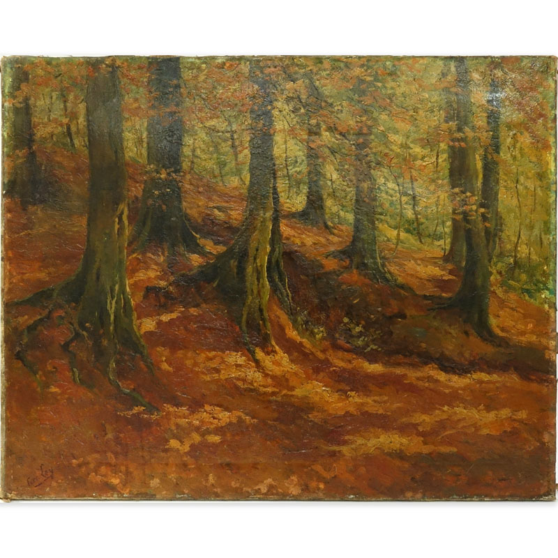 American School Oil On Canvas "Autumnal Landscape" Signed Fern Ley lower left