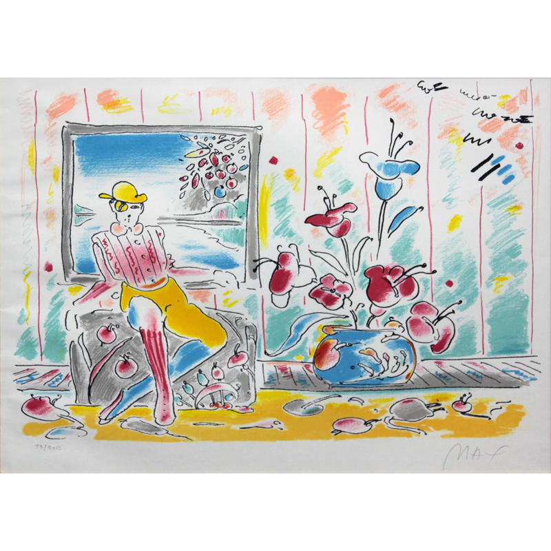Peter Max, German/American (b-1937) Lithograph "Zero and Flowers" Pencil Signed and Numbered 73/300