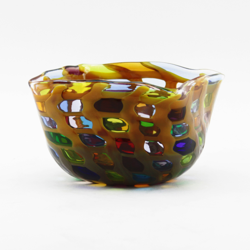 Hans Peter Neidhardt (b-1947) Oggetti Art Glass Colorful Formed Bowl