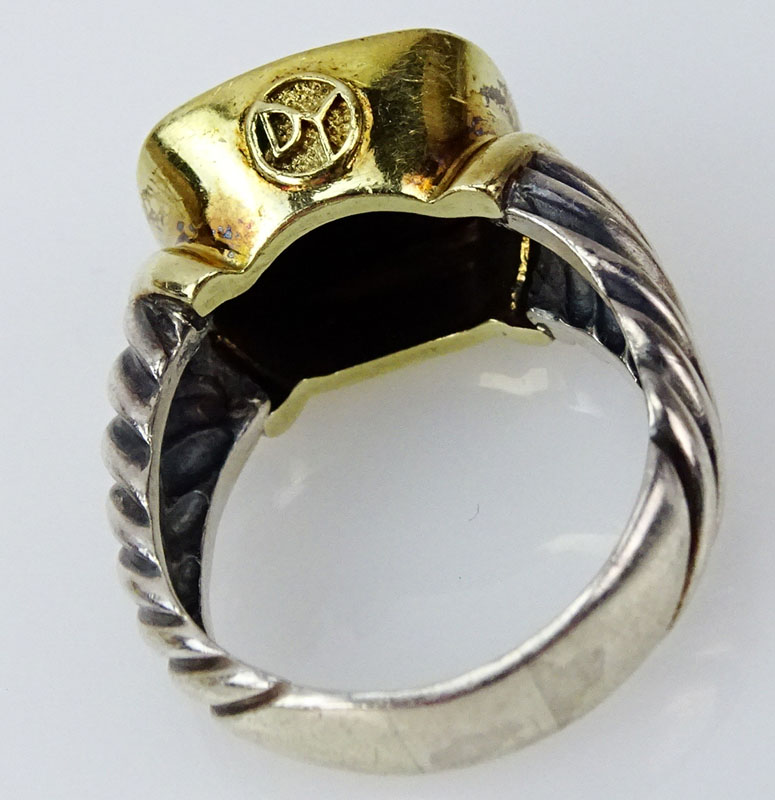 Lady's Vintage David Yurman Sterling Silver, 14 Karat Yellow Gold and Black Onyx Ring
