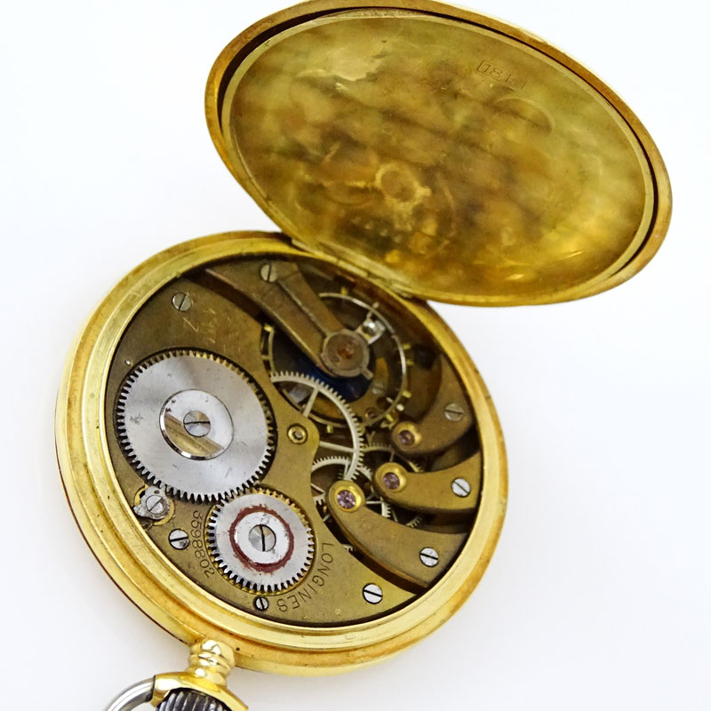 Circa 1909 Longines 18 Karat Yellow Gold Pocket Watch with Box