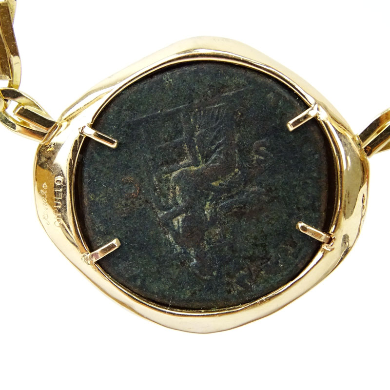 Vintage Renato Cipullo 18 Karat Yellow Gold and 120-220 AD Caracalla Roman Coin Necklace