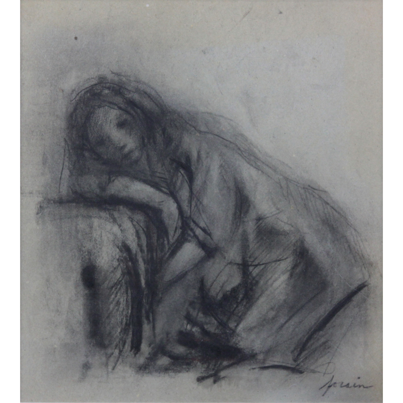 Jean Louis Forain, French (1852-1931) Charcoal on gray paper "Female In Repose"