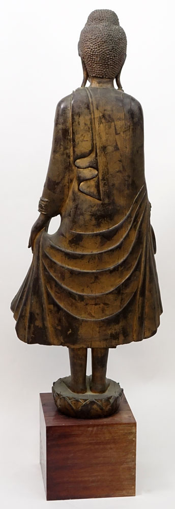 Large Vintage Thai Carved Wood Buddha Figure