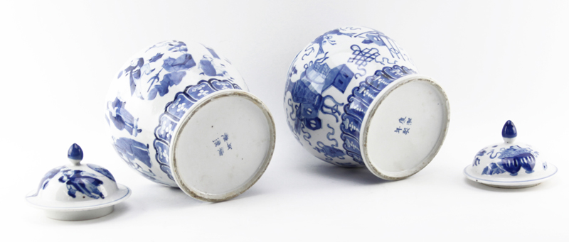 Pair of 19th Century Chinese Blue and White Covered Ginger Jars