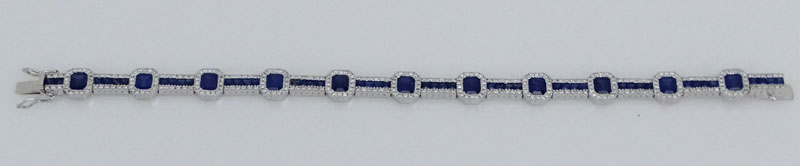 12.0 Carat Sapphire, 3.5 Carat Round Brilliant Cut Diamond and 14 Karat White Gold Bracelet. 