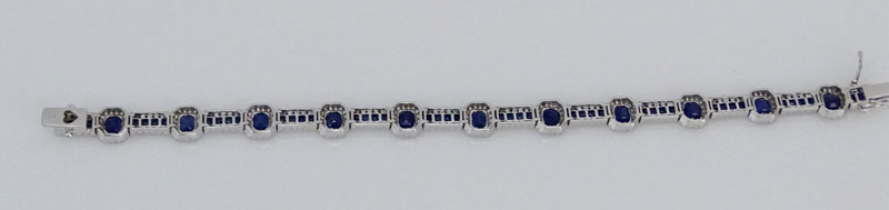 12.0 Carat Sapphire, 3.5 Carat Round Brilliant Cut Diamond and 14 Karat White Gold Bracelet. 