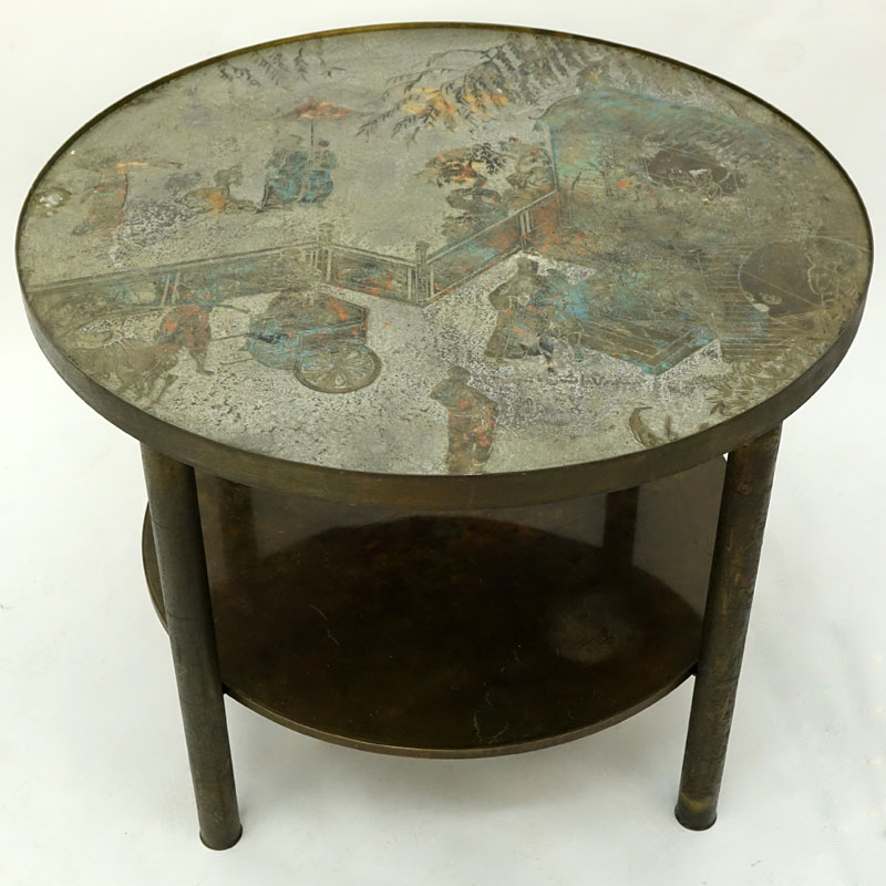 Philip and Kelvin LaVerne Bronze "Tao" Round Bronze Two Tier Table
