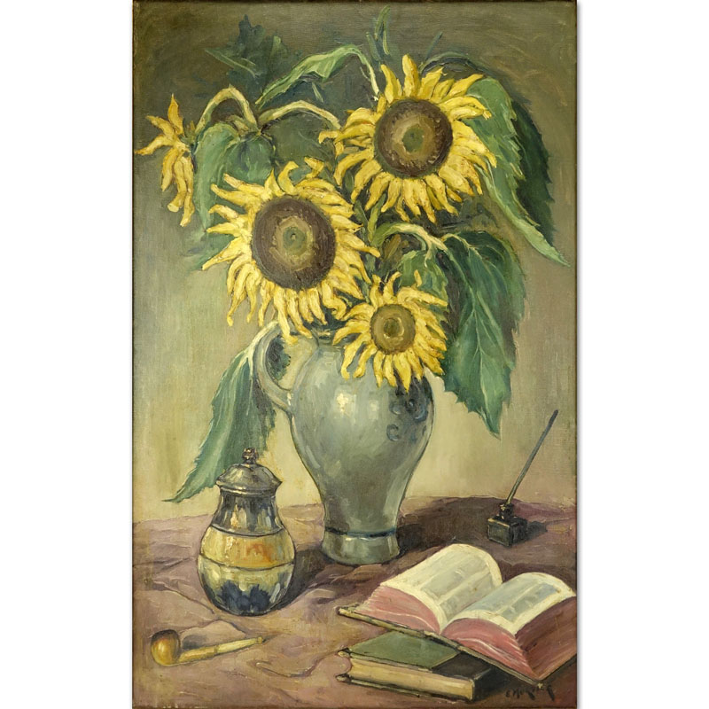 Emile Mortier, French (1892 - 1977) Oil on canvas "Still Life With Sunflowers"