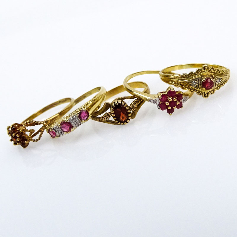 Grouping of Five (5) Victorian 9 Ct Gold Ruby Gemstone Rings