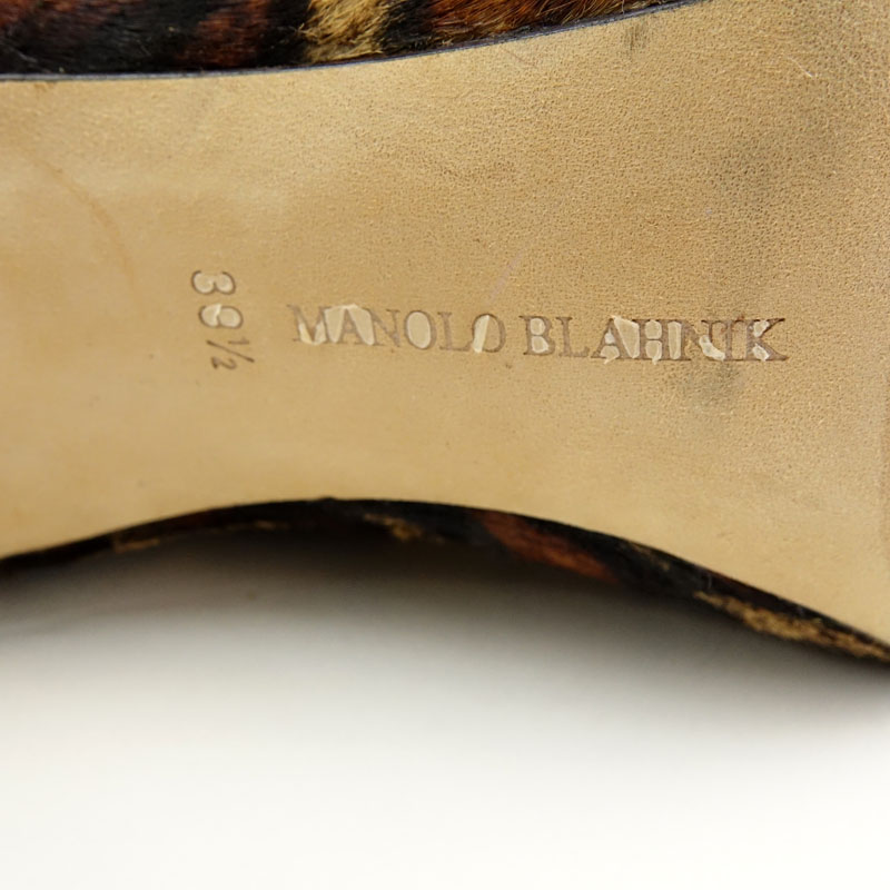 Pair Manolo Blahnik Animal Print Pony Hair Tall Boots Size 39
