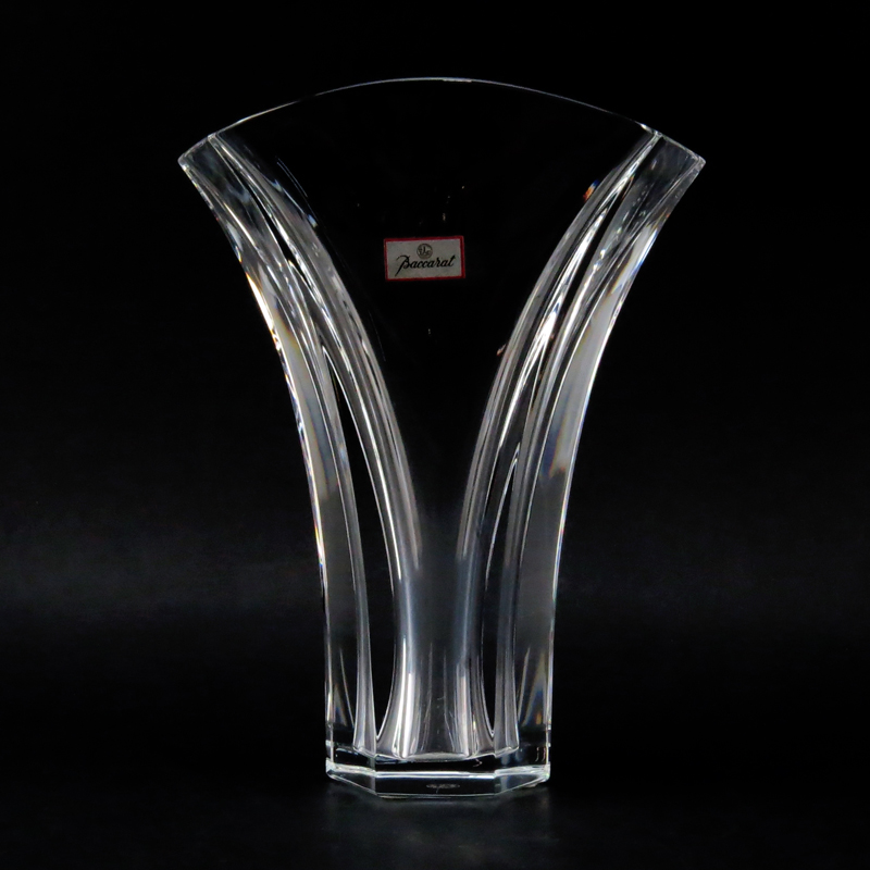 Baccarat "Gingko" Clear Crystal Vase in Original Box #722567