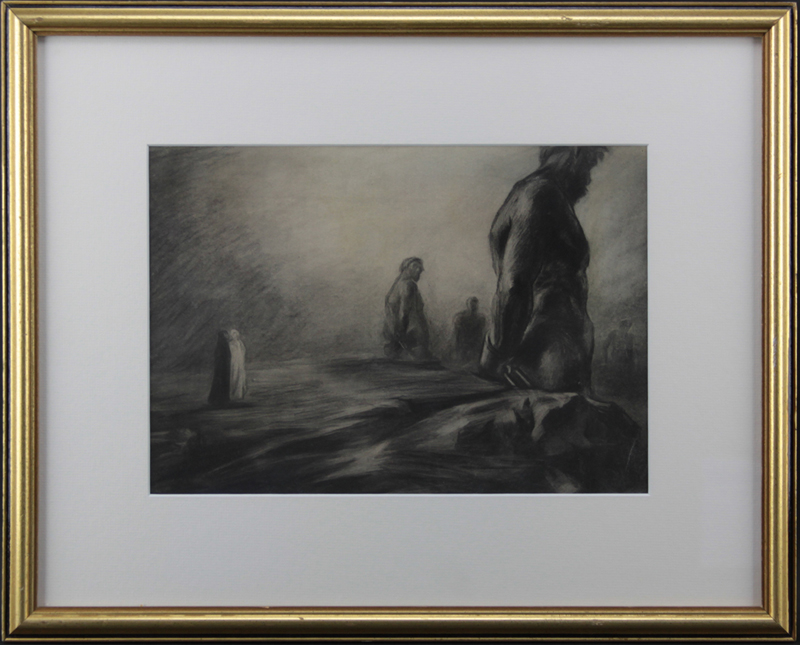 19/20th Century European School Charcoal On Gray Paper "Symbolist Drawing"