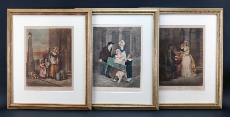 Grouping of Three (3) F. Wheatley, R.A."Cries of London" Hand Colored Engravings. 