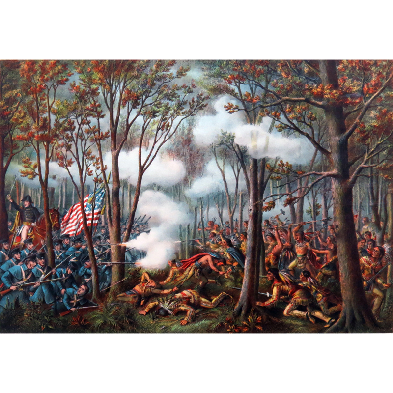 Kurz & Allison "Battle of Tippecanoe" Hand Colored Print