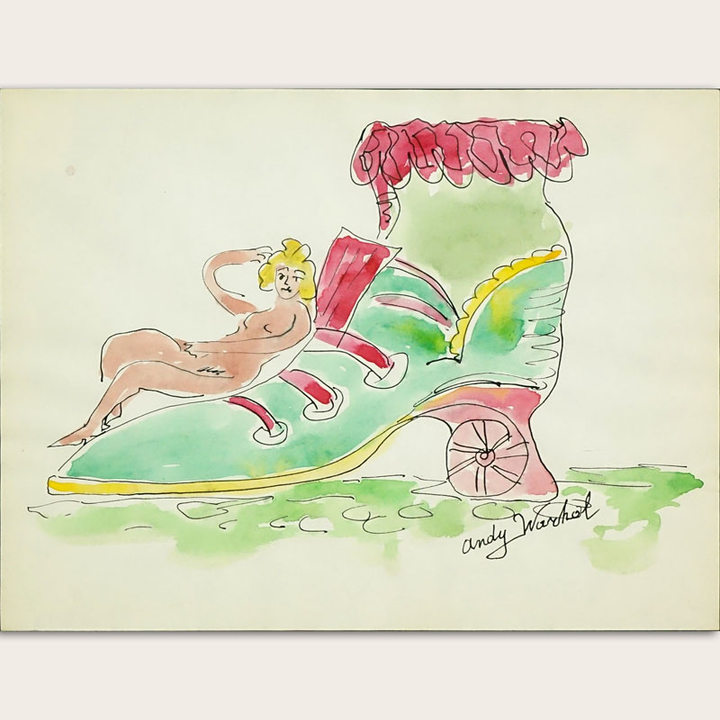 In The Manner Of: Andy Warhol, American (1928-1987) Ink and watercolor "Shoe Illustration"