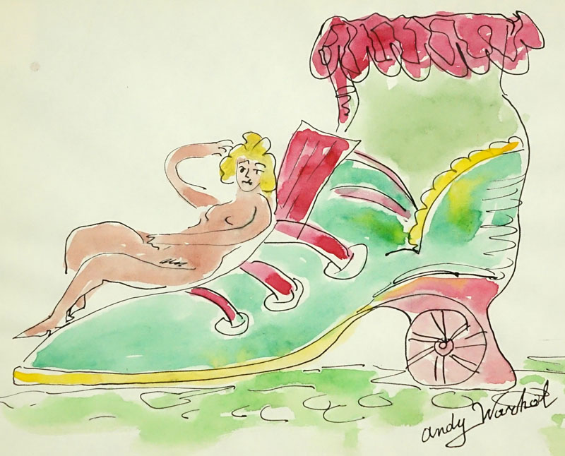 In The Manner Of: Andy Warhol, American (1928-1987) Ink and watercolor "Shoe Illustration"