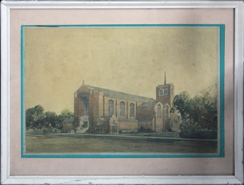 20th Century Watercolor Painting "St. Timothy Church Maple Lake, MN" 