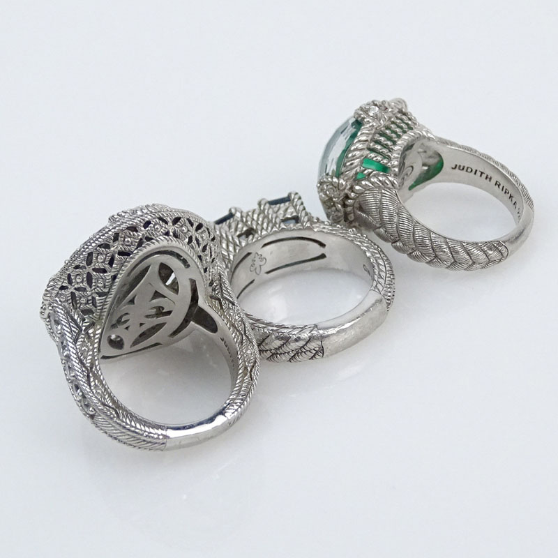 Group of Three (3) Judith Ripka Sterling Silver Gemstone and CZ Rings